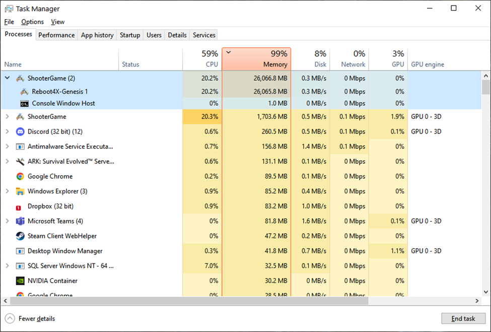 Client Memory Usage is unusually high? - Game Design Support